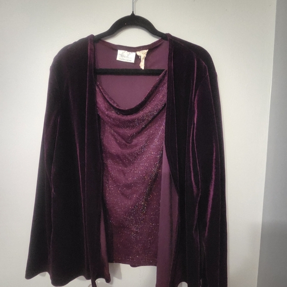 Kathie Lee Women's Deep Purple Velvet Sparkly Shirt Cardigan. XL - Picture 1 of 5
